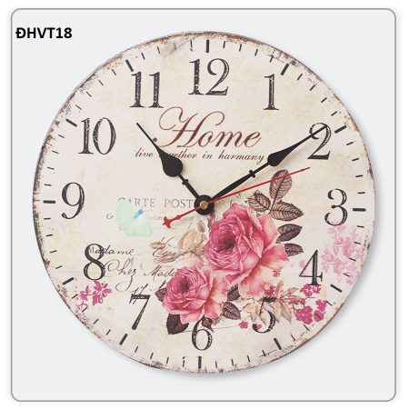Đồng hồ vintage treo tường, độc lạ – đồng hồ gỗ vintage hoa hồng 18