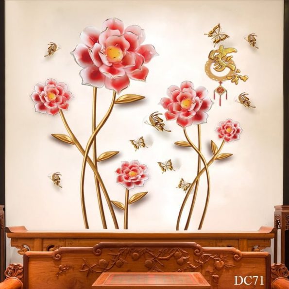 Tranh decal dán tường hình hoa hồng 3D