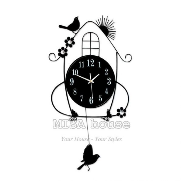 Đồng hồ treo tường quả lắc hình chim sẻ- đồng hồ treo tường đẹp nghệ thuật