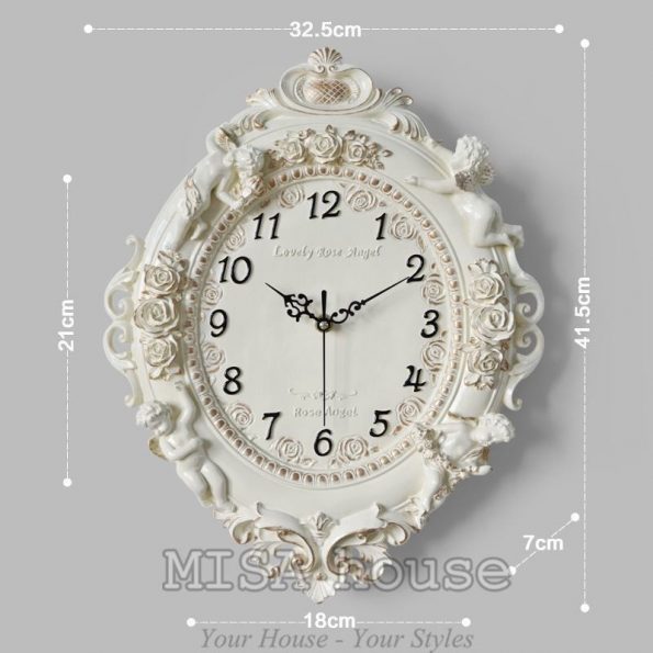 Đồng hồ treo tường trắng thiên thần – đồng hồ đẹp phong cách châu âu