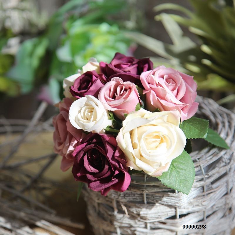 Bó hoa hồng tím lụa hoa hồng giả siêu đẹp trang trí nhà đẹp ngày tết