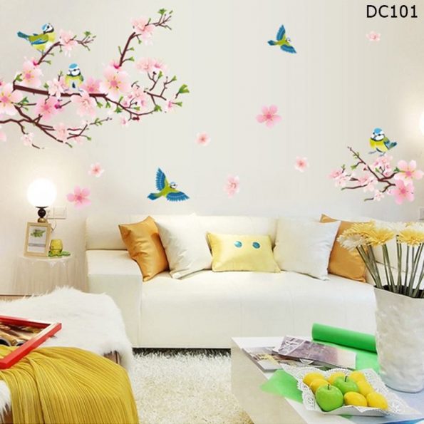 Tranh dán tường hoa đào chim én mùa xuân- decal dán tường trang trí đẹp giá rẻ DC101