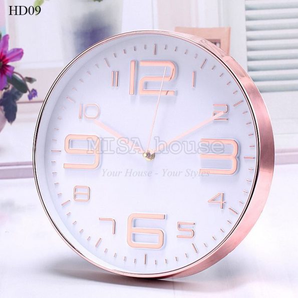 Đồng hồ treo tường mặt kính số cách điệu màu hồng – 30cm