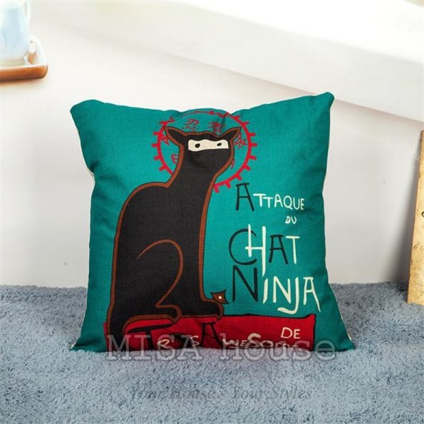 Vỏ gối sofa mèo đen Ninja – gối sofa trang trí phòng khách