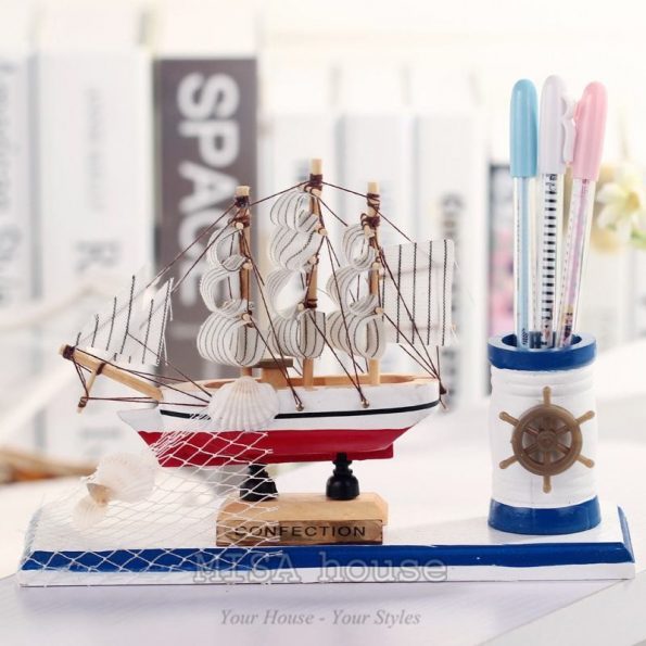 Hộp đựng bút thuyền – đồ trang trí chủ đề biển phong cách địa trung hải