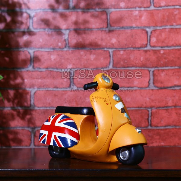 Xe vespa vintage màu xanh - Mô hình xe cổ phong cách cổ điển độc đáo màu cam có hình cờ Anh