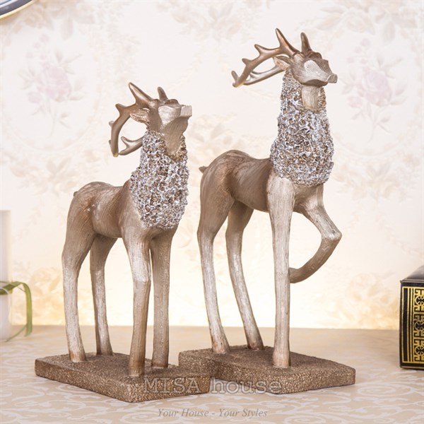 Cặp hươu bạc nghệ thuật cao cấp trang trí tủ kệ đẹp – quà tặng tân gia ý nghĩa