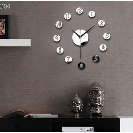 Đồng hồ mica dán tường trang trí phòng số đơn giản màu bạc phản quang hiện đại kích thước 50cm