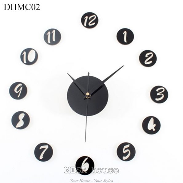 Đồng hồ mica dán tường trang trí phòng số đơn giản màu đen