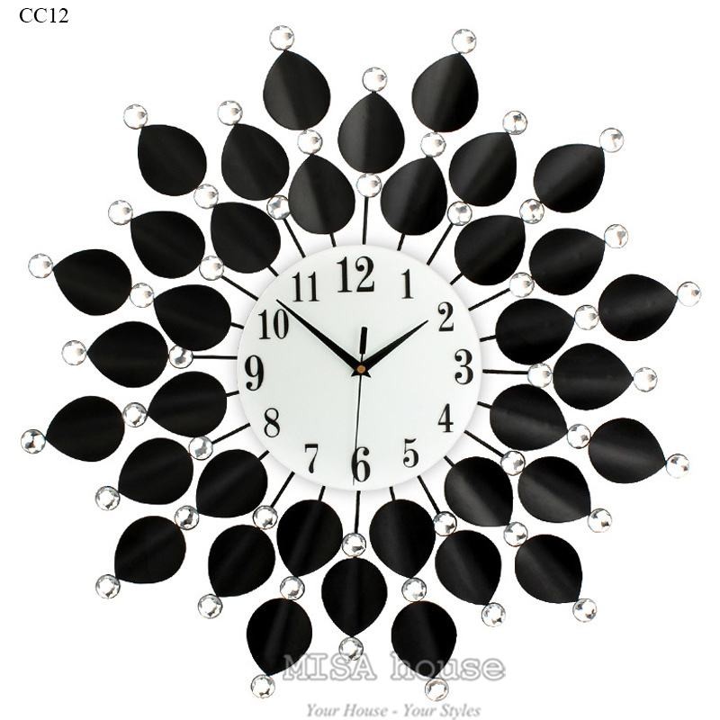 Đồng hồ treo tường cánh hoa đen trang trí phòng khách nghệ thuật