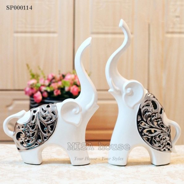 Gốm sứ hiện đại – cặp voi bạc cao cấp gốm sứ trang trí nhà đẹp – quà tặng tân gia ý nghĩa