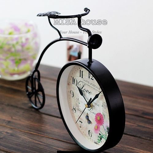 Đồng hồ xe đạp sắt để bàn phong cách vintage trang trí