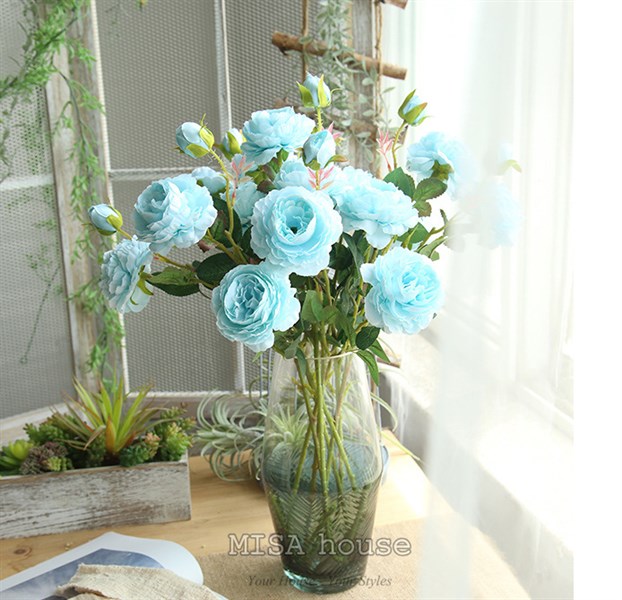 Hoa Mẫu Đơn Cành Cao Màu Xanh Cam Hồng Decor Trang Trí Cắm Hoa Giả Đẹp -  Misa House
