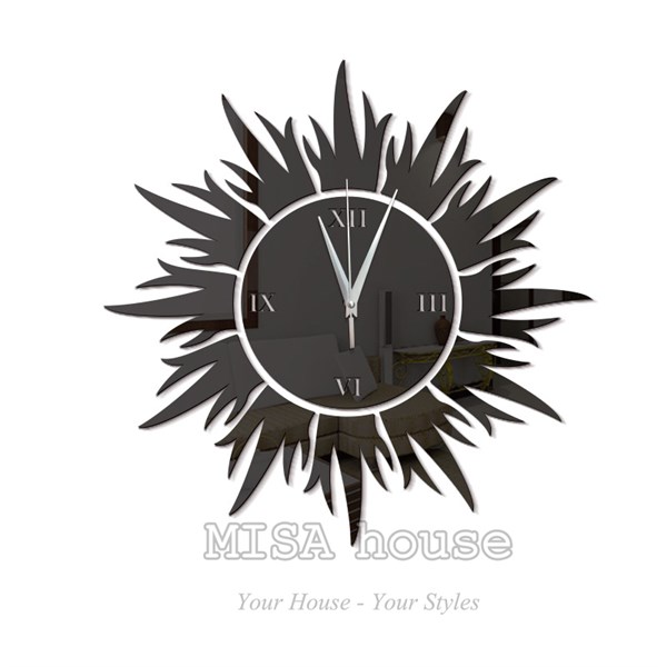 Đồng hồ dán tường trang trí decor hình mặt trời mica màu đen