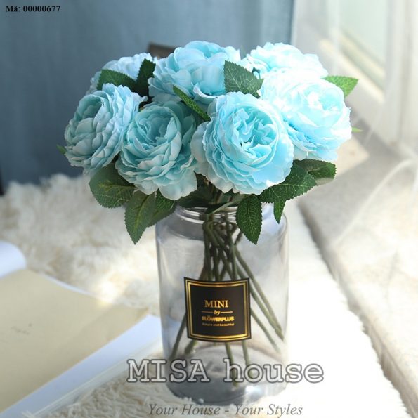 Hoa mẫu đơn màu xanh bông lẻ – hoa giả đẹp cao cấp decor trang trí phòng ngủ phòng khách – hoa giả chụp ảnh 