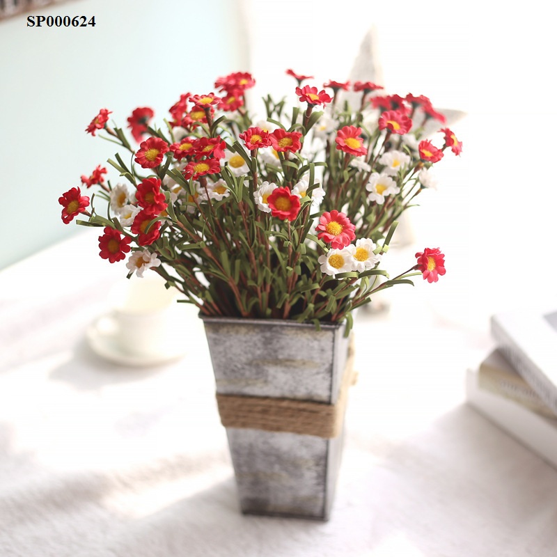 Hoa cúc bi xốp cành thấp màu trắng đỏ xanh hồng– hoa giả đẹp cao cấp decor trang trí phòng ngủ phòng khách – hoa giả chụp ảnh