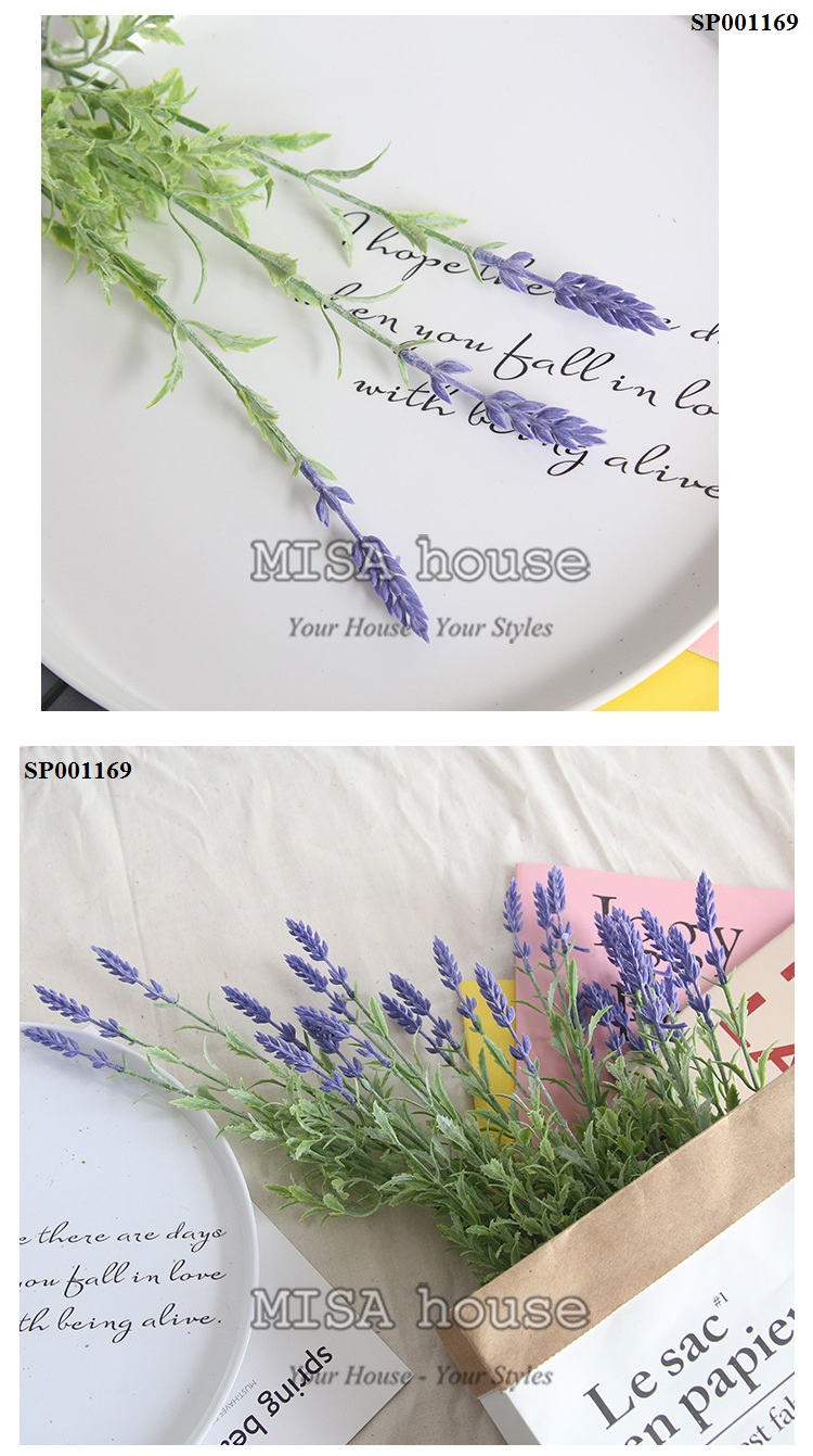 Hoa lavender cành 3 nhánh tím cao - hoa oải hương giả đẹp trang trí nhà quán cafe hiện đại