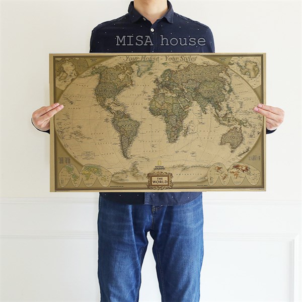 Tranh giấy craft treo tường phong cách vintage bản đồ thế giới