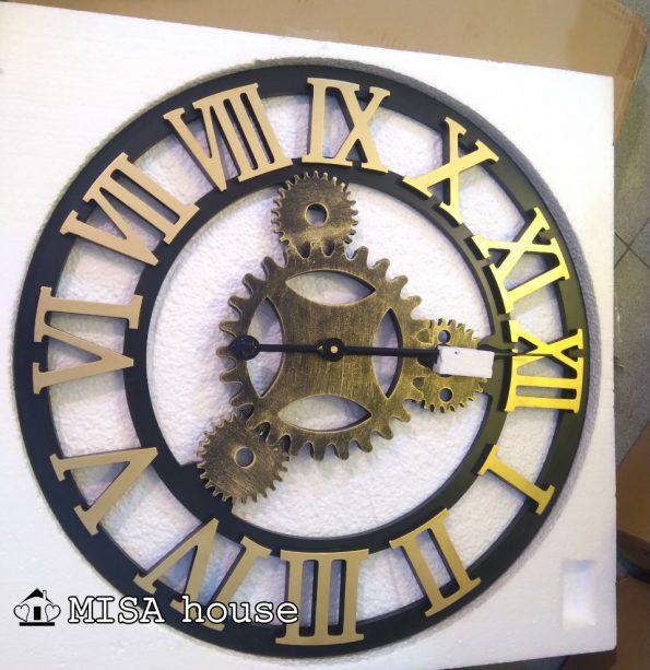 Đồng hồ treo tường vintage size lớn hình bánh răng vàng số la mã cổ điển – đồng hồ đẹp trang trí decor độc đáo