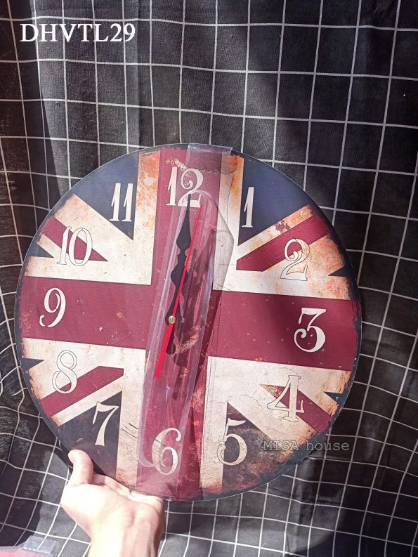 Đồng hồ treo tường gỗ vintage cổ điển hình Cờ Anh mẫu 29 trang trí đẹp lạ