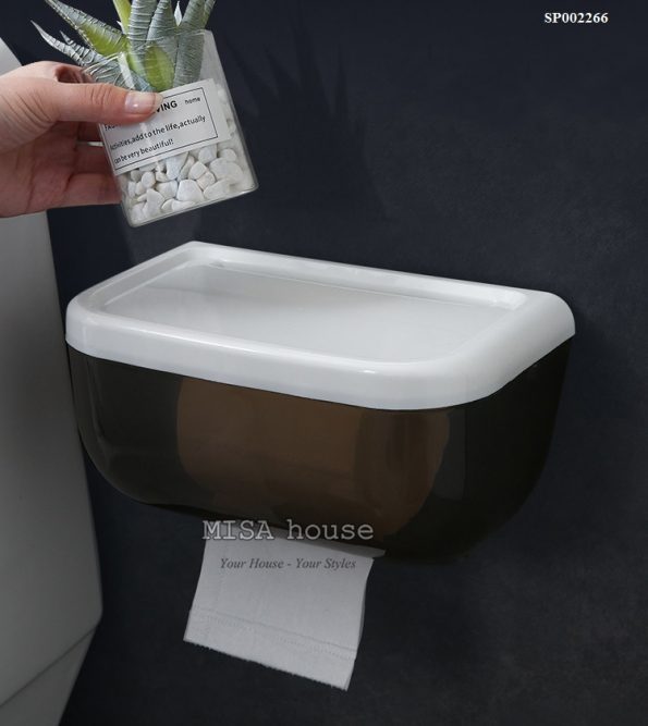Kệ để trang trí nhà tắm nhà vệ sinh tiện lợi – hộp đựng giấy chống thấm nước không cần khoan tường màu xám