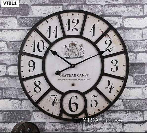 Đồng hồ treo tường Vintage size lớn mẫu trắng đen French Pháp cổ điển