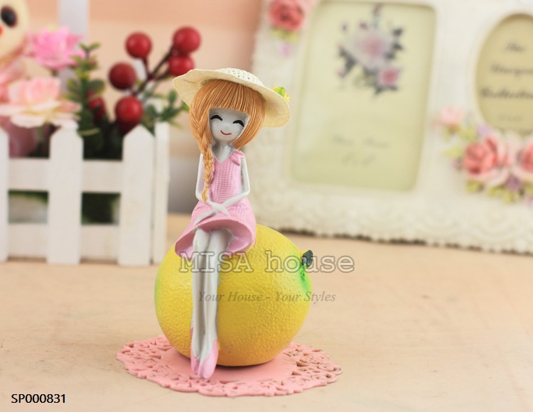 Tượng cô gái trái cây để bàn xinh xắn cute hình cam dưa hấu chanh dâu tây cute