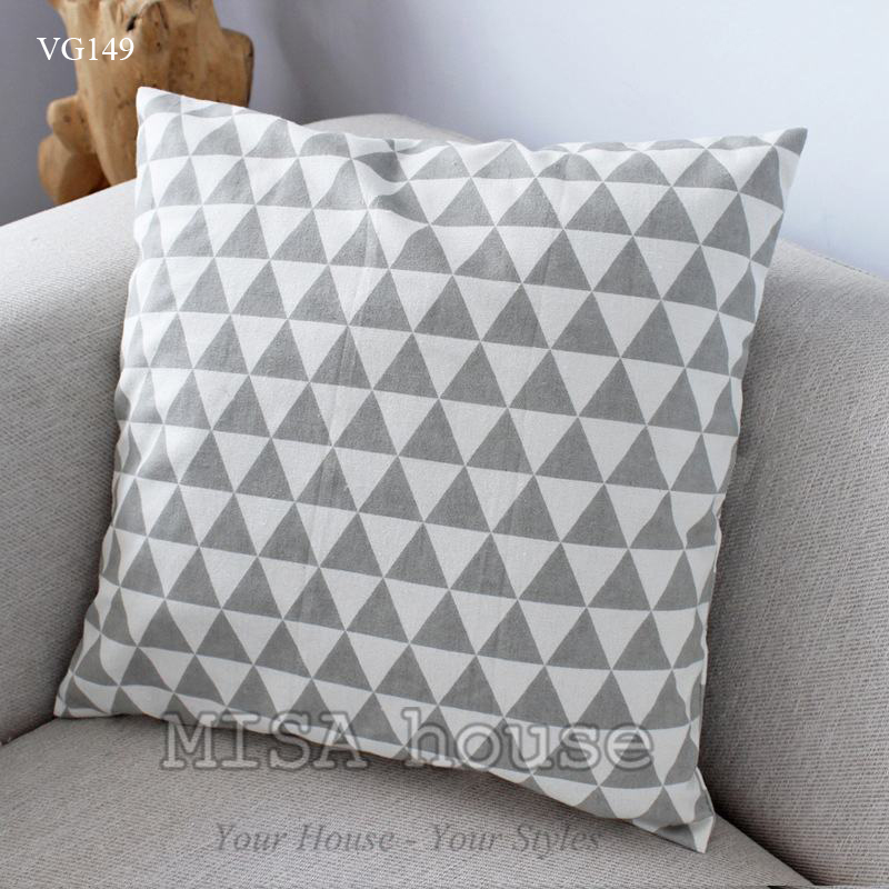 Vỏ gối sofa đẹp hình học đủ màu đen trắng vàng xám - vỏ gối tựa lưng vuông 45 x 45cm tam giác trắng xám