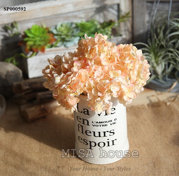 Bình hoa cẩm tú cầu giả hoa vải cao cấp siêu xinh đẹp decor trang trí phòng màu cam pastel ấm áp