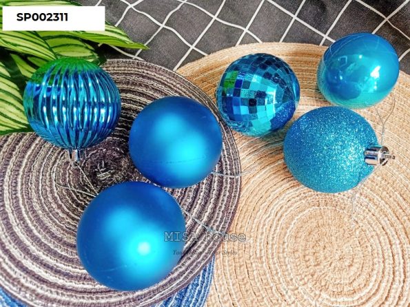 Phụ kiện quả bóng treo cây thông noel đẹp hiện đại – Quả châu trang trí giáng sinh màu xanh dương