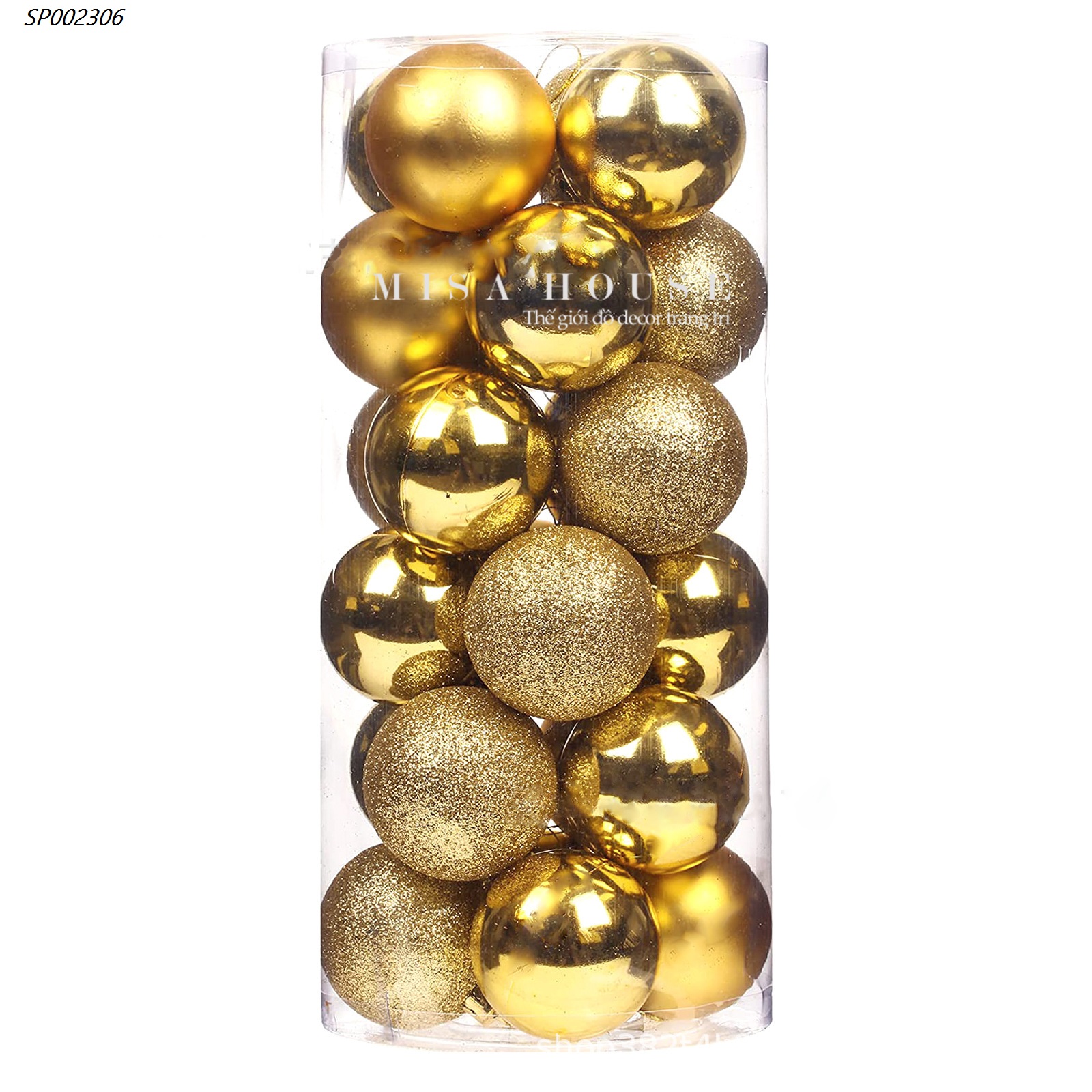 Hộp 24 trái châu siêu đẹp 6cm màu vàng trang trí cây thông noel – quả bóng tròn giáng sinh