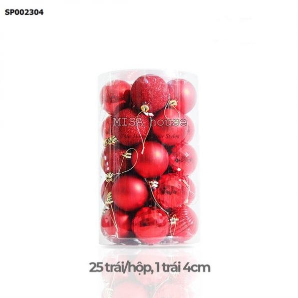 Hộp 25 trái châu siêu đẹp nhỏ 4cm màu đỏ trang trí cây thông noel – quả bóng tròn giáng sinh