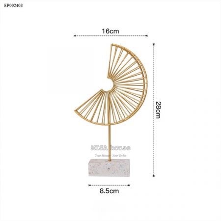 Tượng decor trang trí hình lá quạt sắt màu vàng đế vân đá