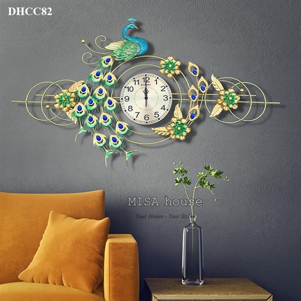 Đồng hồ treo tường đẹp kim trôi hình con chim công hoa đối xứng bay trên mây decor trang trí quà tặng tân gia nhà mới