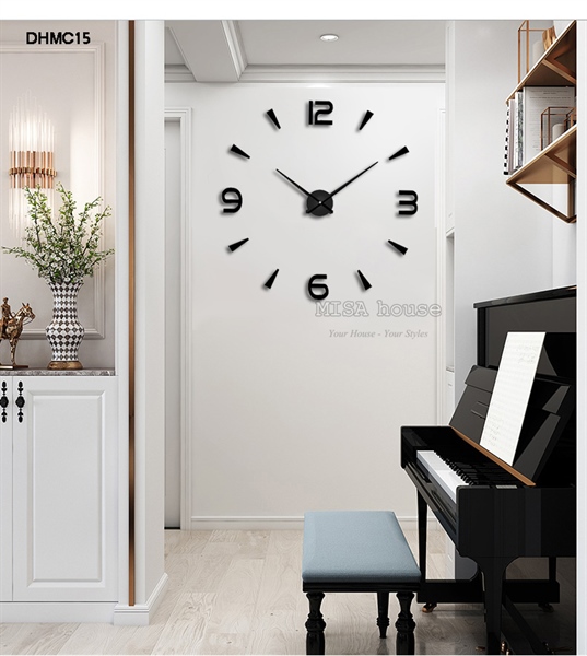 Đồng hồ dán tường kim trôi trang trí size lớn màu đen siêu đẹp decor phòng khách phòng ngủ quán ăn 