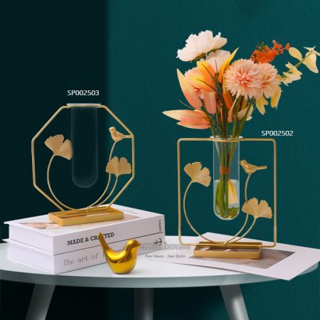 Bình hoa để bàn trang trí đẹp hiện đại chim sẻ sắt vàng thủy tinh siêu xinh phong cách Hàn Quốc sang trọng hiện đại