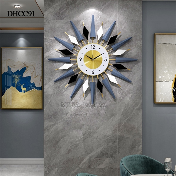 Đồng hồ treo tường trang trí hoa mộc xanh Bắc Âu sơn tĩnh điện decor