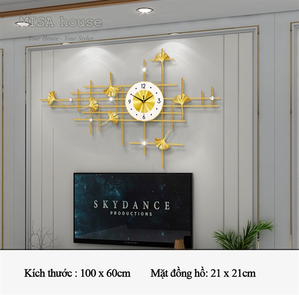 Đồng hồ treo tường trang trí sang trọng hình chiếc lá sen vàng nghệ thuật dài 1m decor tường-1.jpg
