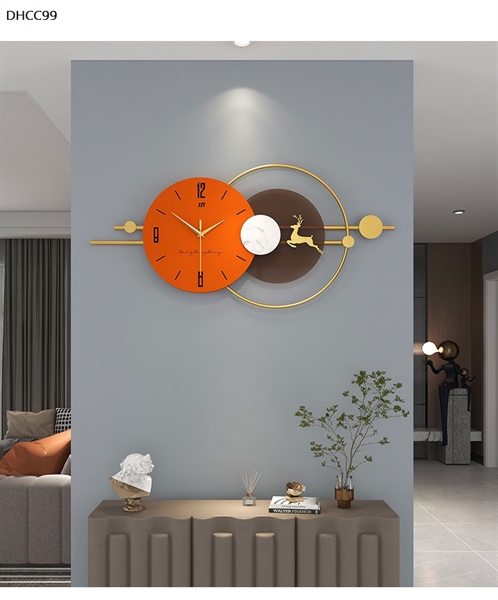 Đồng hồ treo tường nghệ thuật trang trí hươu vàng bay lên mặt trăng decor nghệ thuật sang trọng
