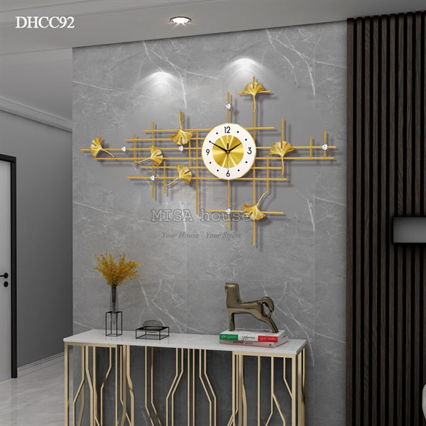 Đồng hồ treo tường trang trí sang trọng hình chiếc lá sen vàng nghệ thuật dài 1m decor tường-1.jpg