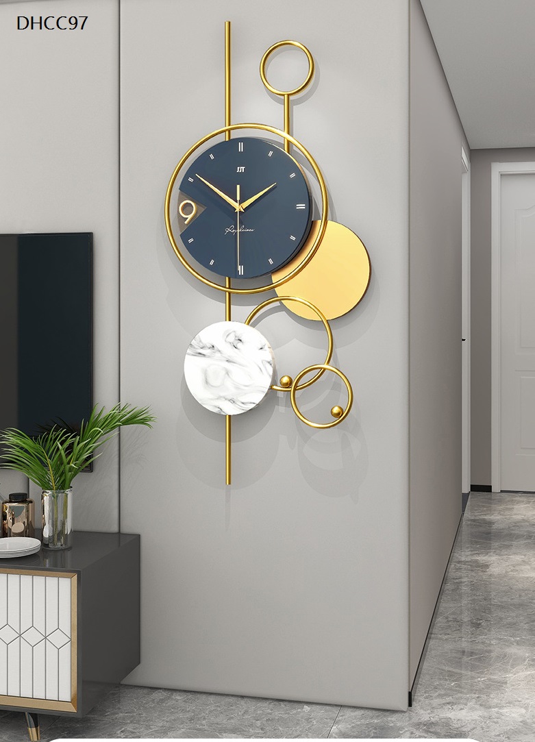 dong ho treo tuong hien dai vong tron vang van da khung doc phong cach bac au 2