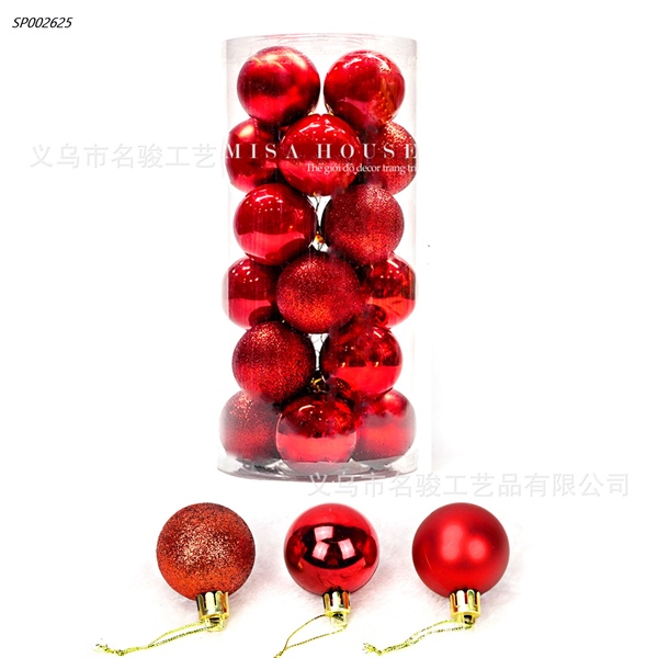 Hộp 24 trái châu trang trí noel màu đỏ size 6cm – quả bóng tròn giáng sinh treo cây thông noel