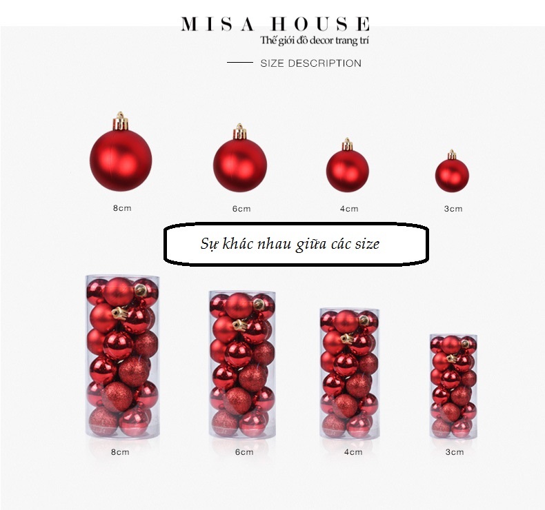 Hộp 24 trái châu trang trí noel màu đỏ size 6cm – quả bóng tròn giáng sinh treo cây thông noel!!3416334991-0-cib