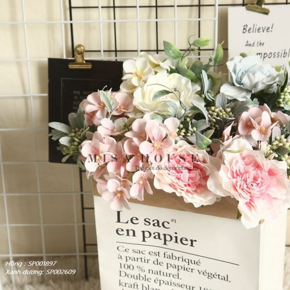 Bụi hoa giả Hoa trà cẩm tú cầu – hoa giả đẹp decor trang trí