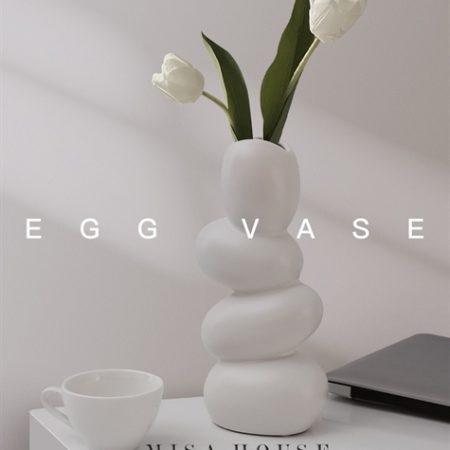 Bình hoa màu trắng hình trứng đá cuội xếp đẹp độc lạ cắm hoa trang trí tủ kệ quà tặng đạo cụ chụp ảnh
