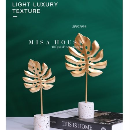 Tượng decor hình chiếc lá cọ vàng monstera