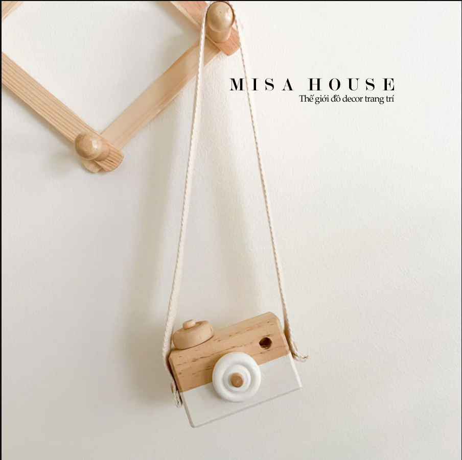 Máy ảnh bằng gỗ mô hình treo tường – đạo cụ chụp ảnh sản phẩm  – decor trang trí nhà cửa hàng quán Misa House