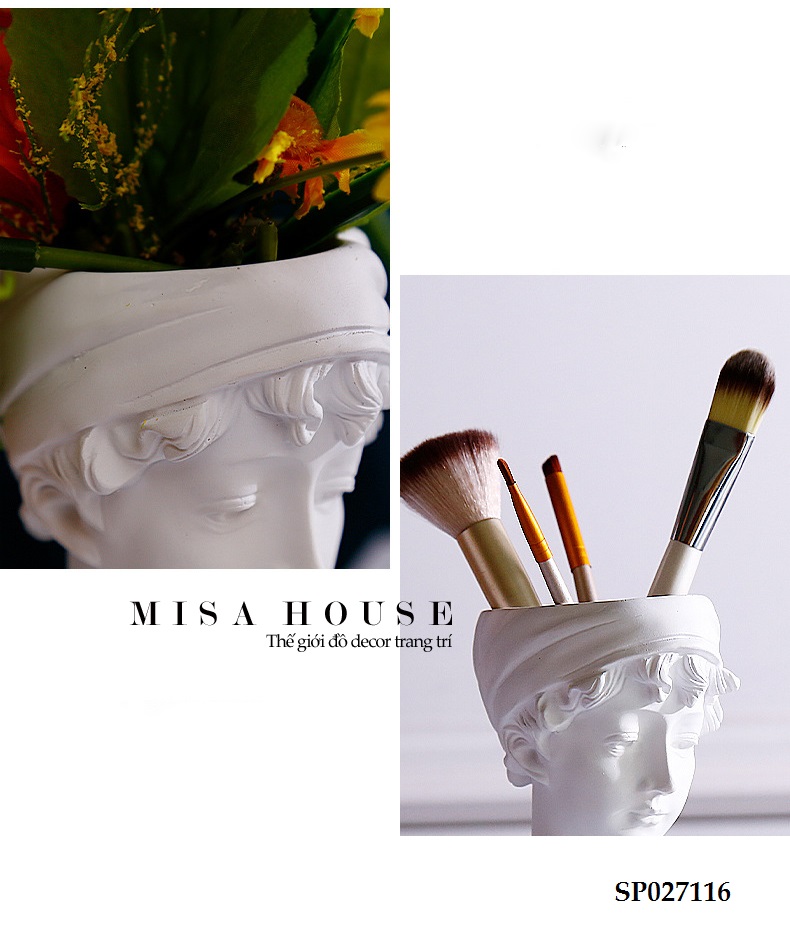 Bạn có thể sử dụng tượng điêu khắc trắng nghệ thuật này để cắm hoa , đựng bút, làm đạo cụ chụp ảnh sản phẩm quần áo, trang trí tủ kệ