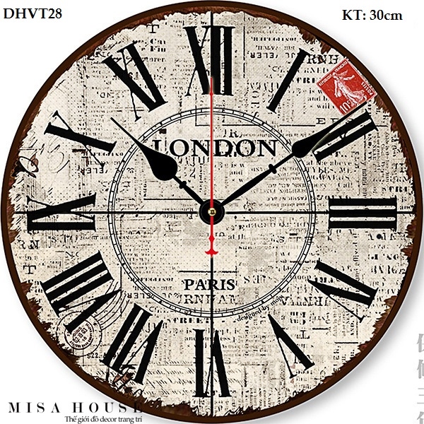 Đồng hồ treo tường vintage London màu trắng đen đơn giản đẹp độc lạ cổ điển