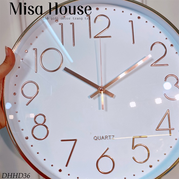 Đồng hồ treo tường tròn hiện đại màu trắng số hồng kim trôi 35cm